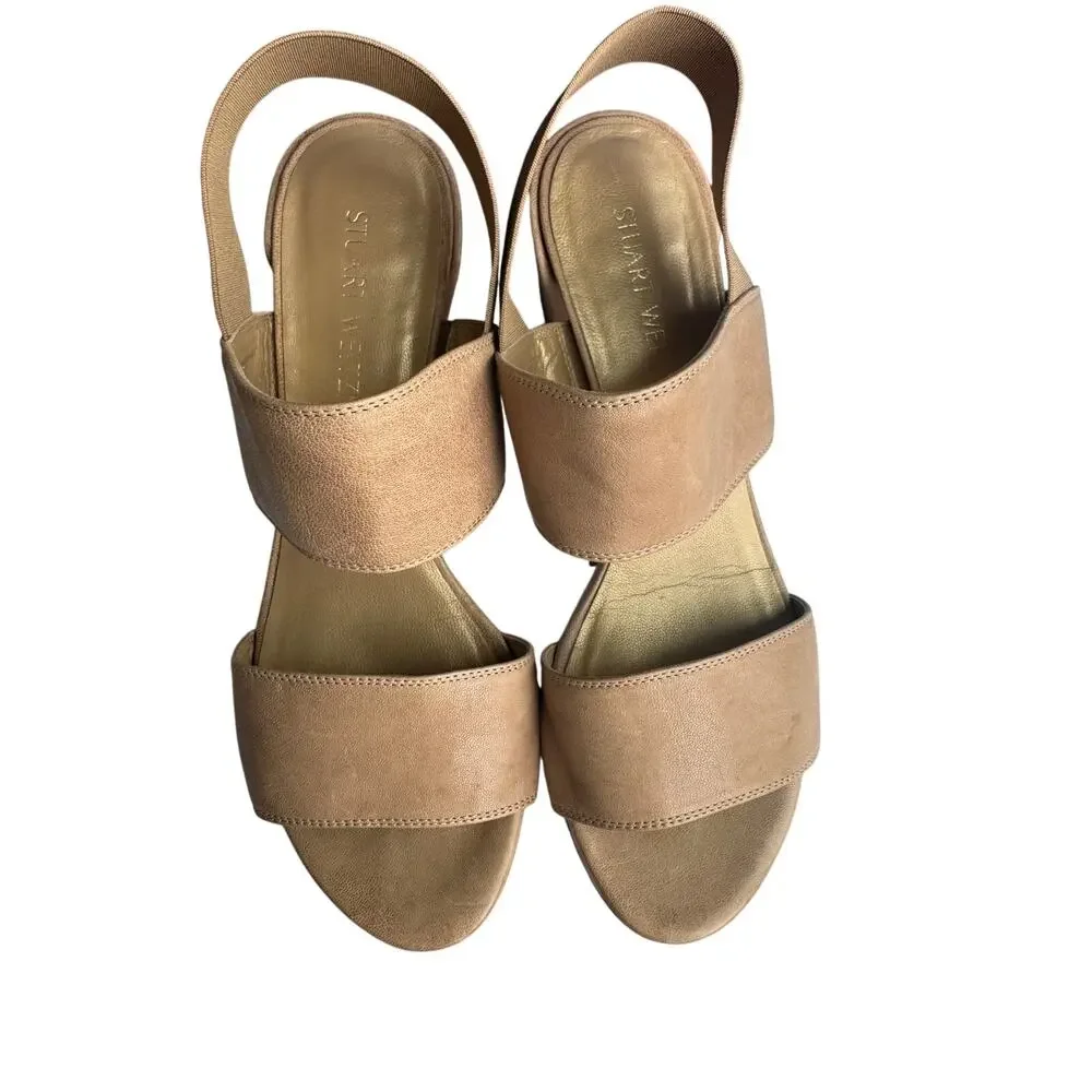 Stuart Weitzman Tan Leather Block Heel Sandals